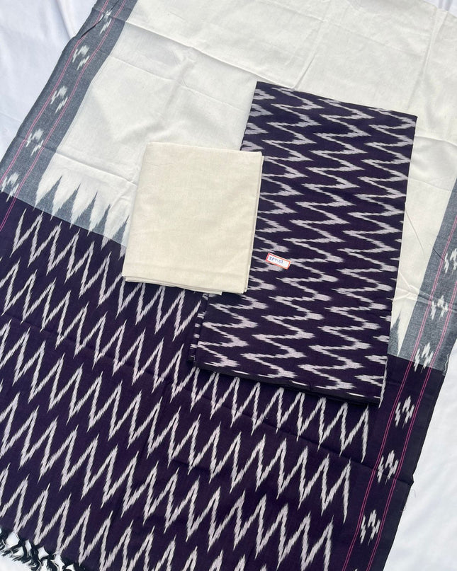 Pochampally ikkath 3pc dress material with Violet colour
