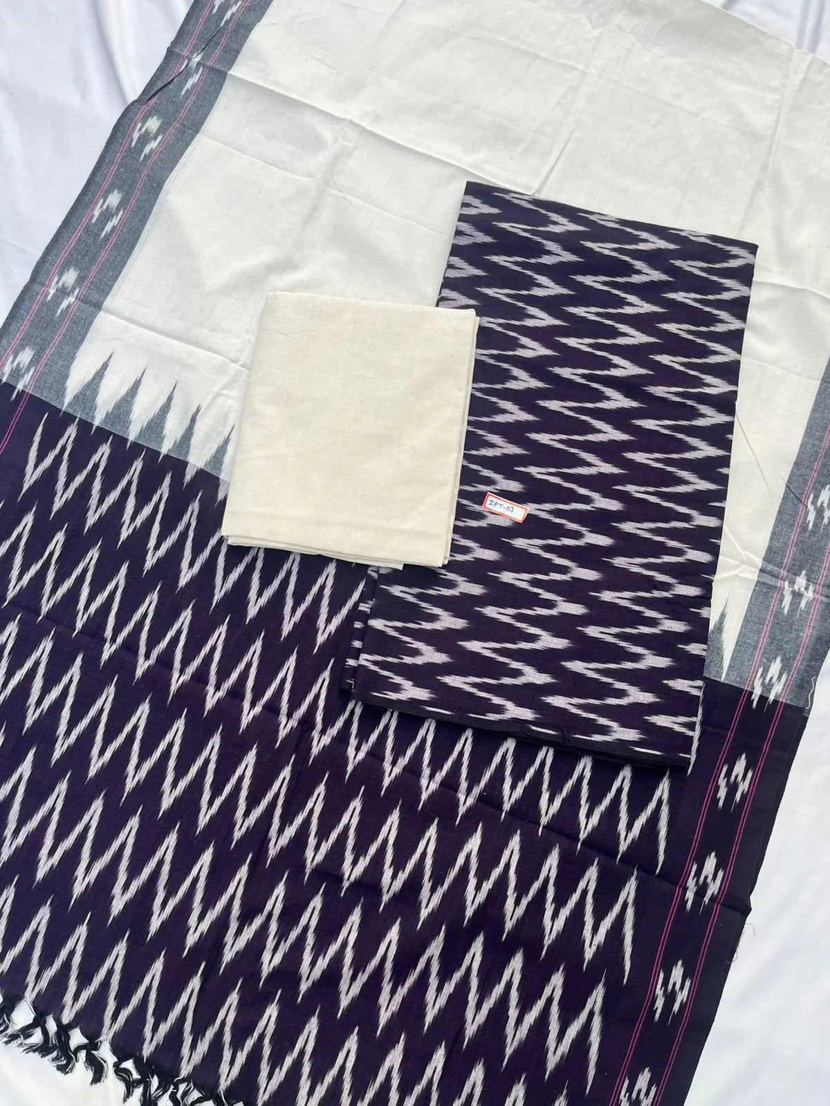 Pochampally ikkath 3pc dress material with Violet colour