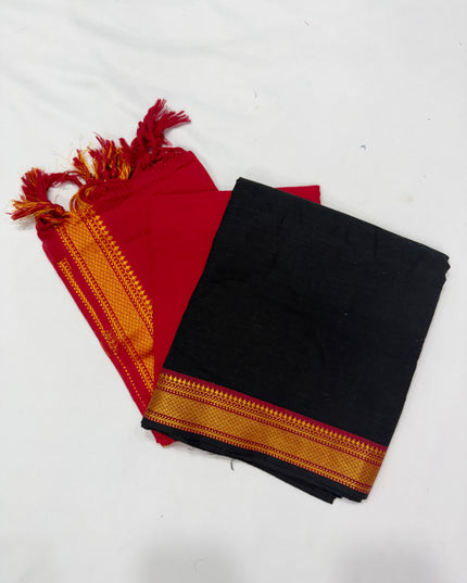 Mangalagiri Dress Material with thread border Emrold Black colour