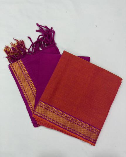 Mangalagiri Dress Material with thread border Emrold Orange colour