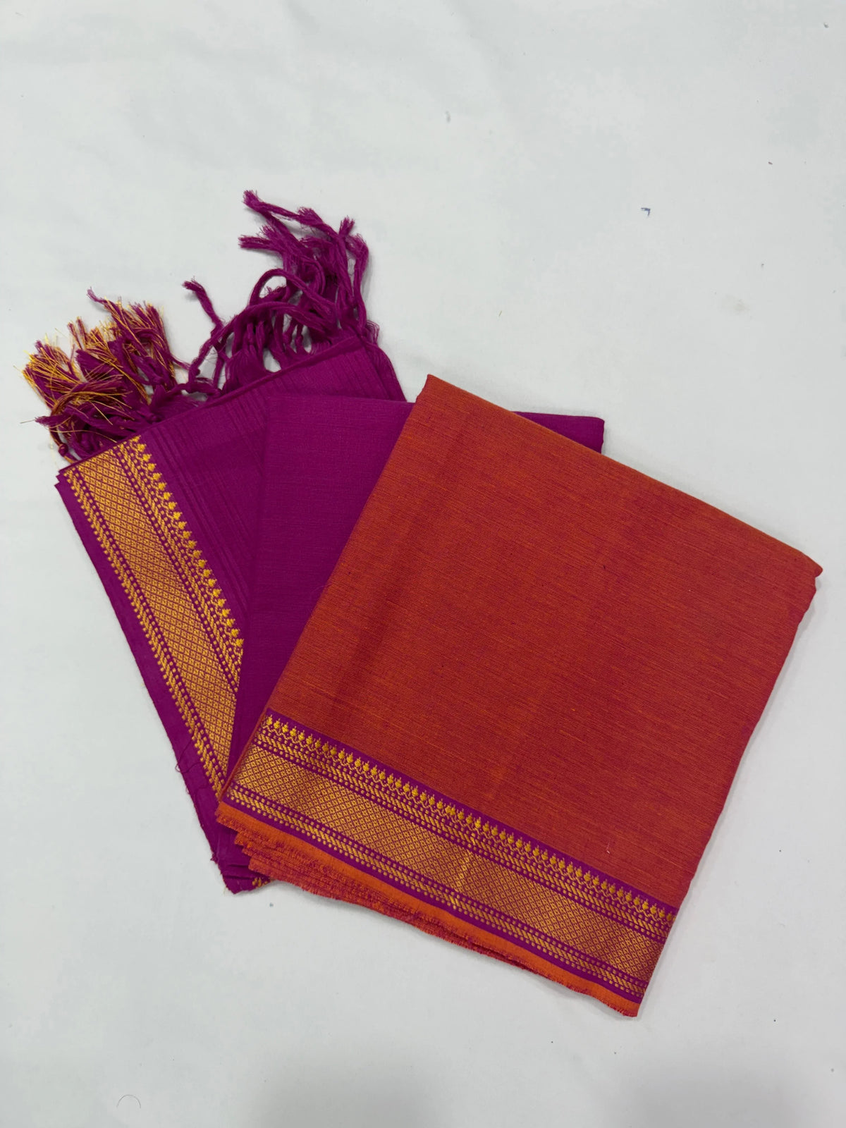 Mangalagiri Dress Material with thread border Emrold Orange colour