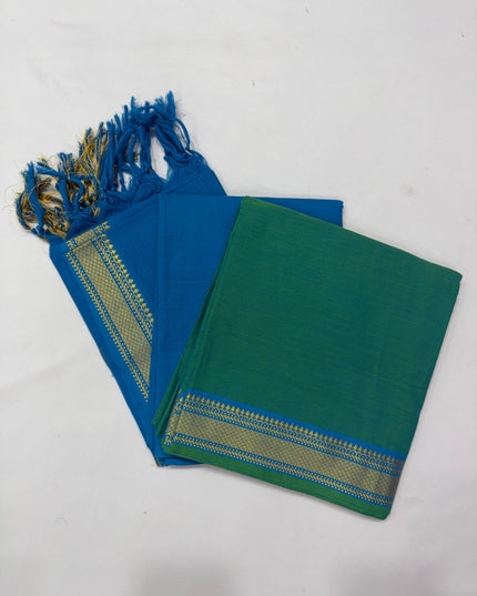 Mangalagiri Dress Material with thread border Emrold Green colour
