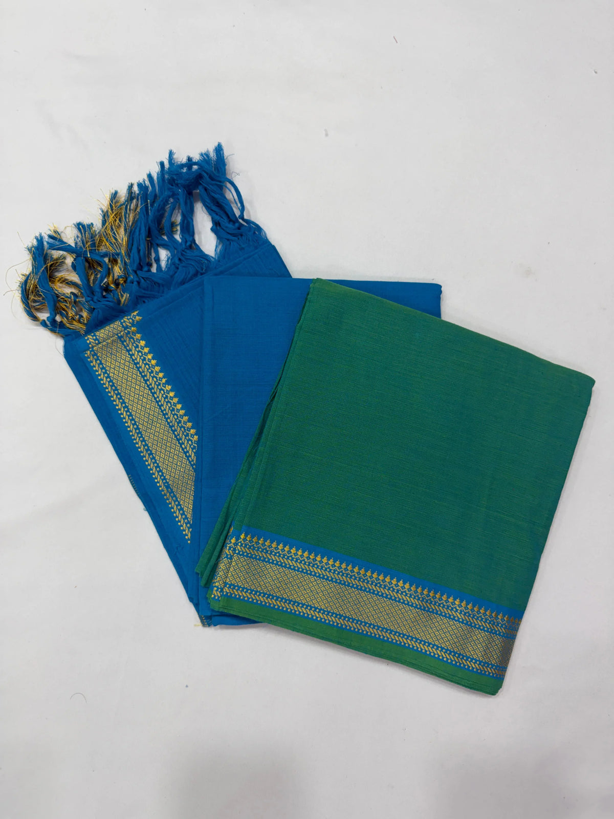 Mangalagiri Dress Material with thread border Emrold Green colour