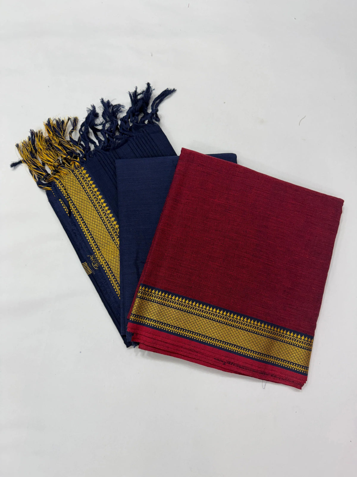 Mangalagiri Dress Material with thread border Emrold Maroon colour