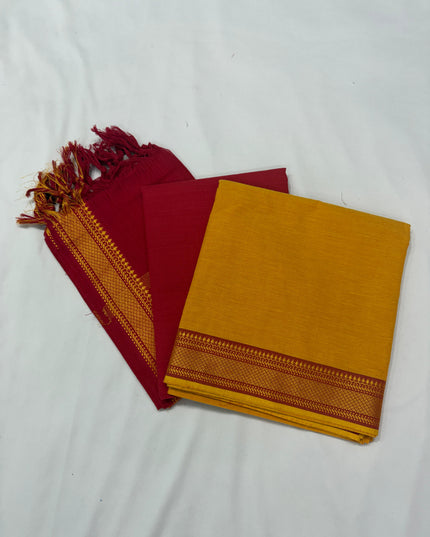 Mangalagiri Dress Material with thread border Emrold Yellow colour