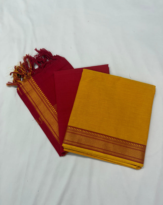 Mangalagiri Dress Material with thread border Emrold Yellow colour