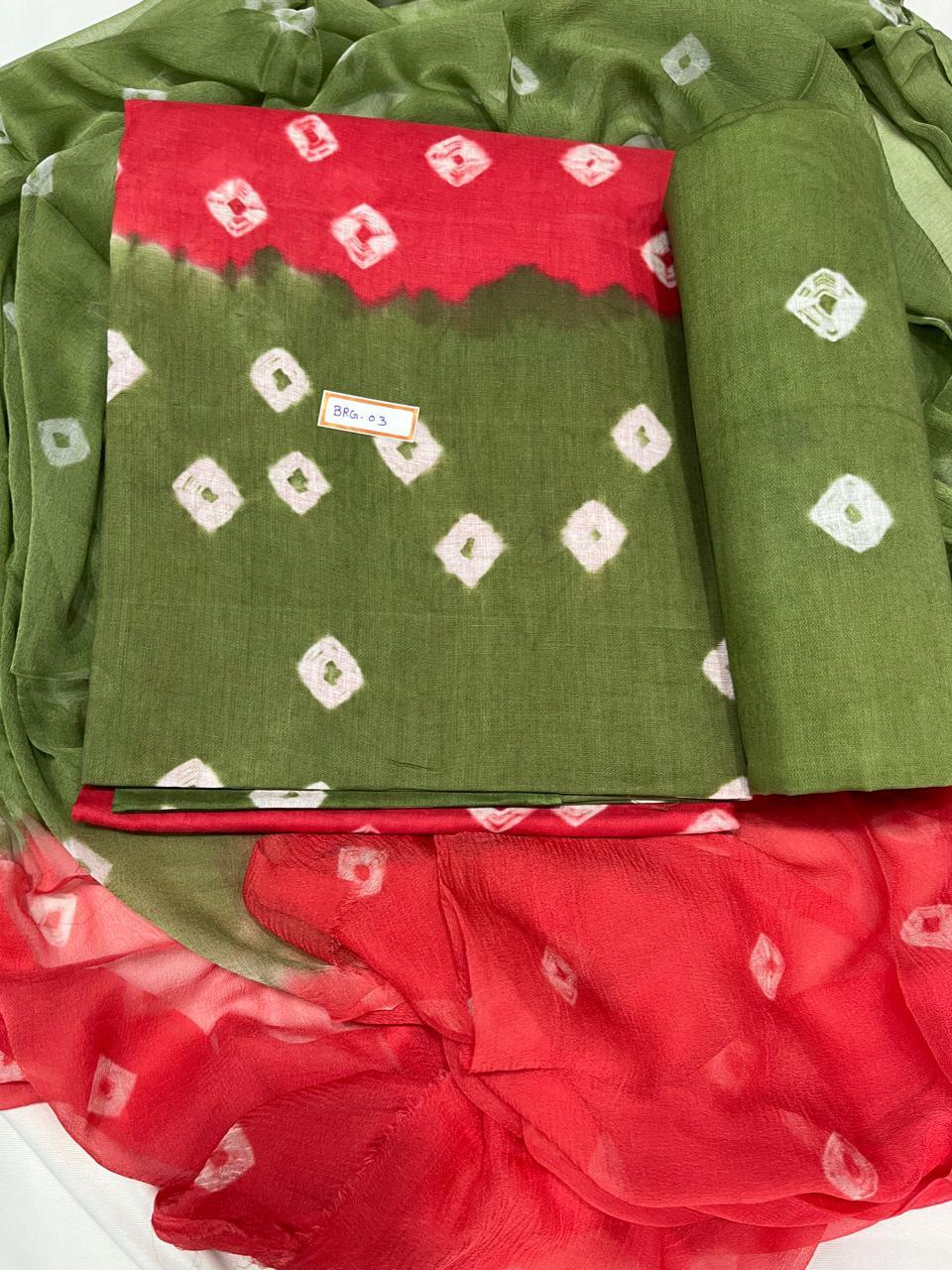 Tomato Red Cotton Dress Material with Soft Chiffon Dupatta