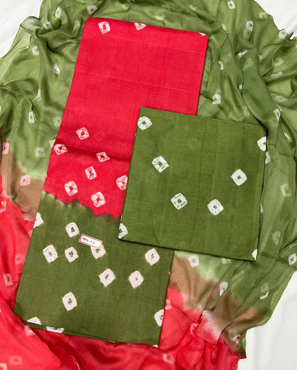 Tomato Red Cotton Dress Material with Soft Chiffon Dupatta