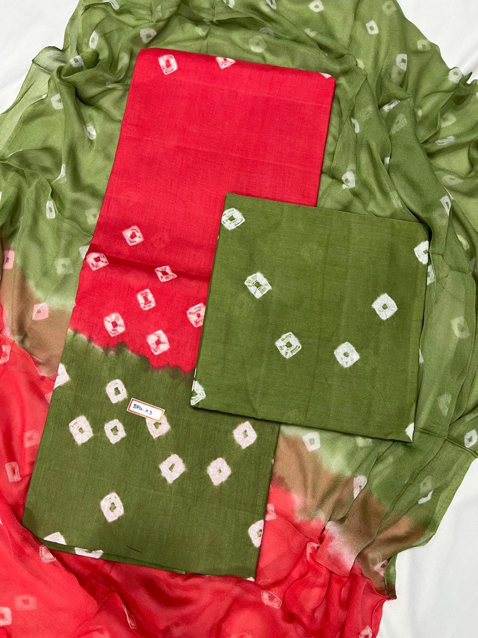 Tomato Red Cotton Dress Material with Soft Chiffon Dupatta