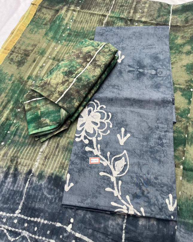 Cool Gray Cotton Dress Material with Kota Dupatta