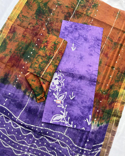 Lavender Cotton Dress Material with Kota Dupatta
