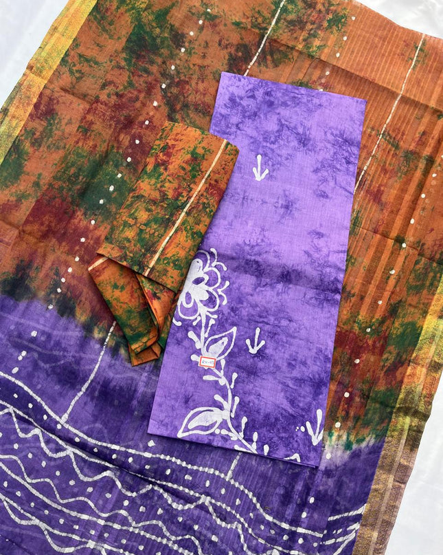 Lavender Cotton Dress Material with Kota Dupatta
