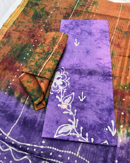 Lavender Cotton Dress Material with Kota Dupatta