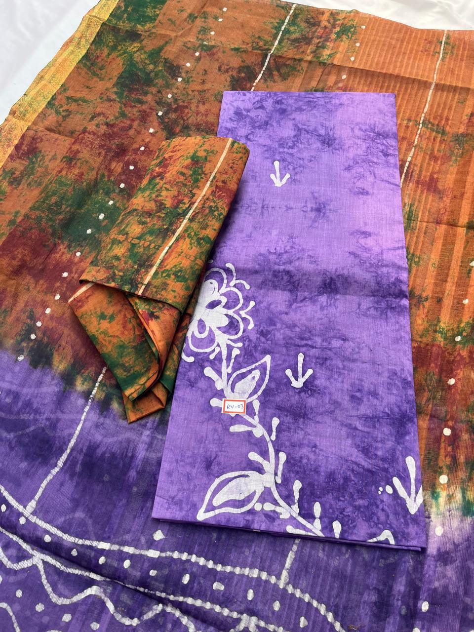 Lavender Cotton Dress Material with Kota Dupatta