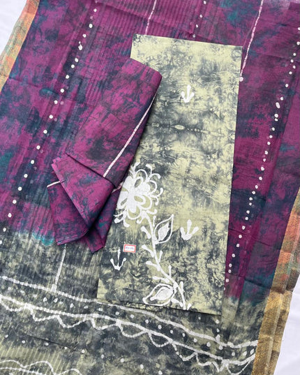 Foggy Grey Cotton Dress Material with Kota Dupatta