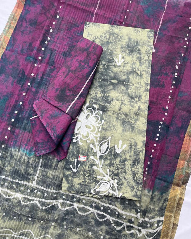 Foggy Grey Cotton Dress Material with Kota Dupatta