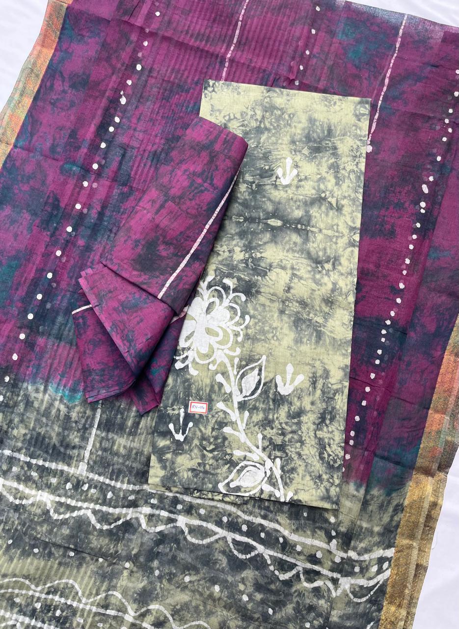 Foggy Grey Cotton Dress Material with Kota Dupatta
