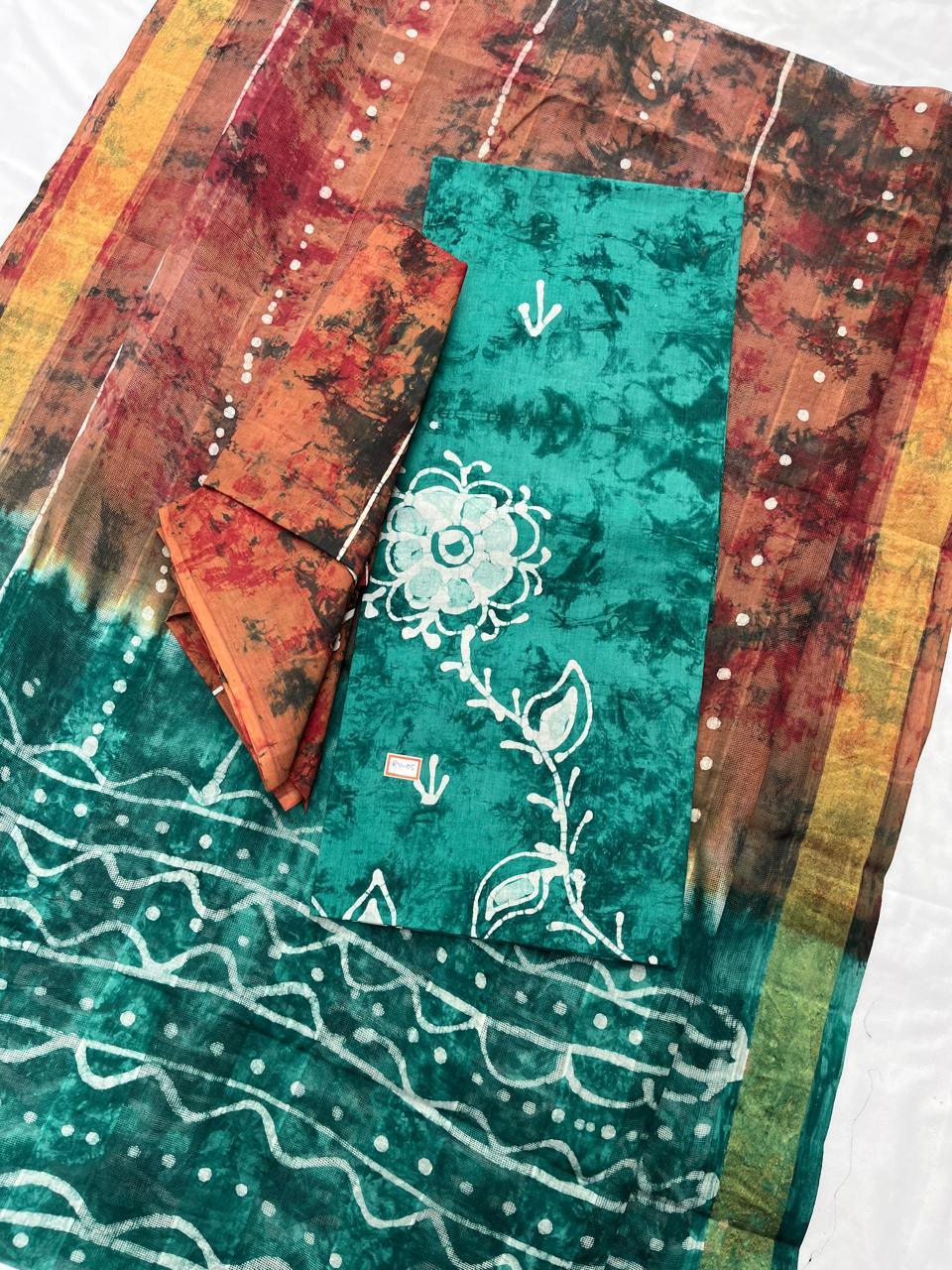 Sea Green Cotton Dress Material with Kota Dupatta