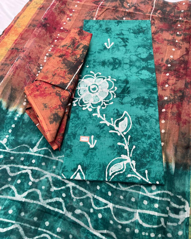 Sea Green Cotton Dress Material with Kota Dupatta