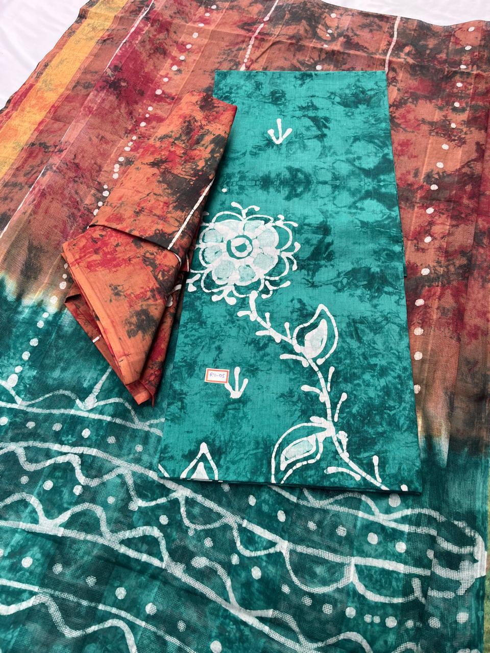 Sea Green Cotton Dress Material with Kota Dupatta