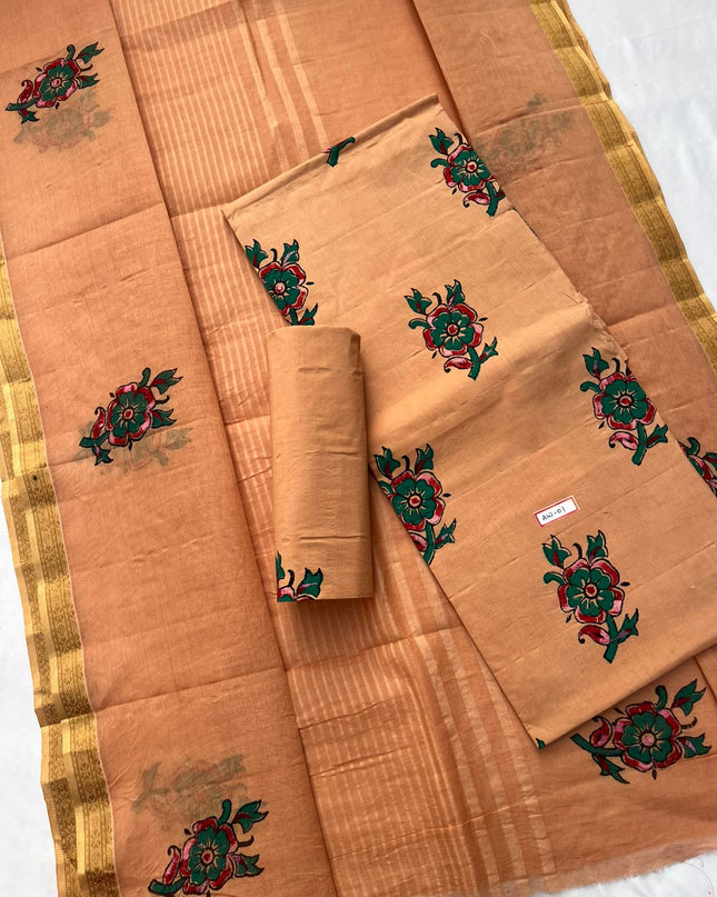 Pure Cotton Brown Sugar Dress Material with Traditional Applique Work