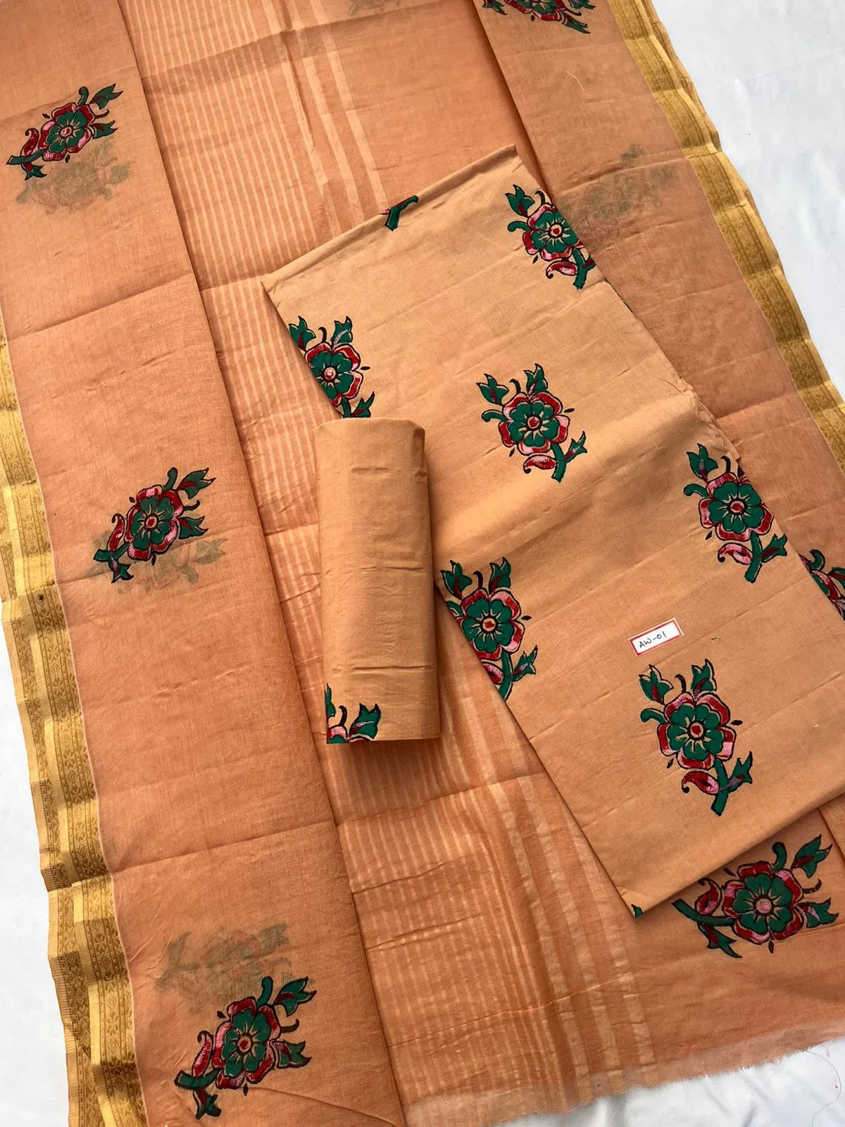 Pure Cotton Brown Sugar Dress Material with Traditional Applique Work