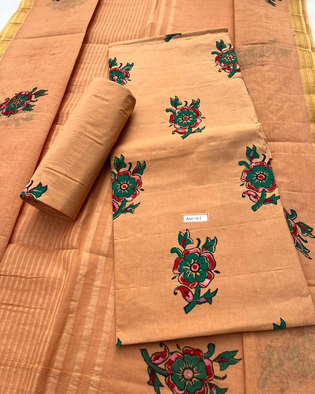 Pure Cotton Brown Sugar Dress Material with Traditional Applique Work