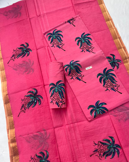 Pure Cotton Baby Pink Dress Material with Traditional Applique Work
