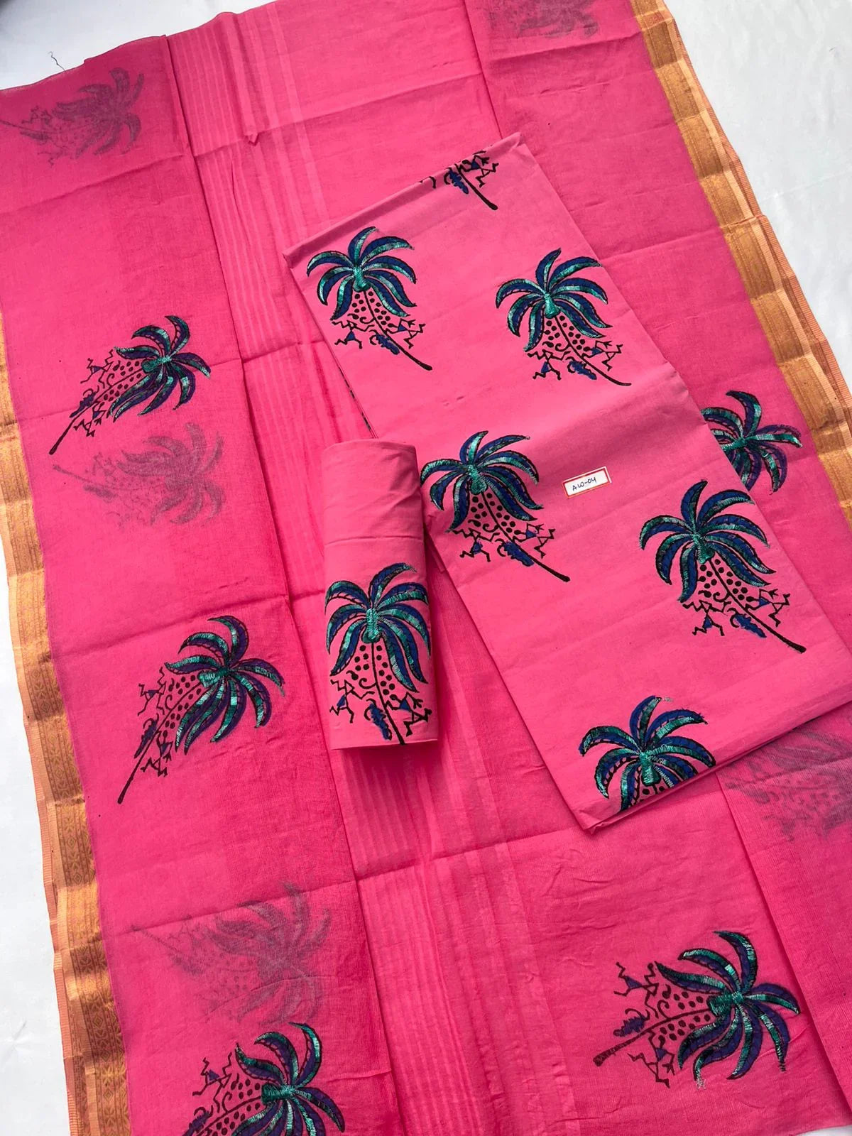 Pure Cotton Baby Pink Dress Material with Traditional Applique Work
