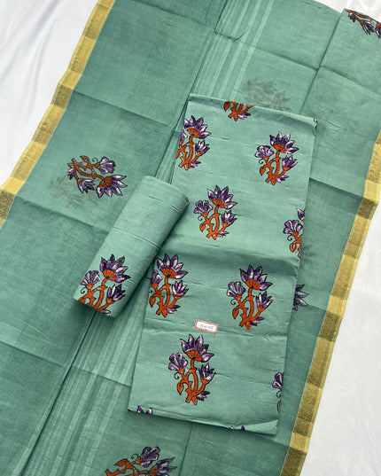 Pure Cotton Spanish Green Dress Material with Traditional Applique Work