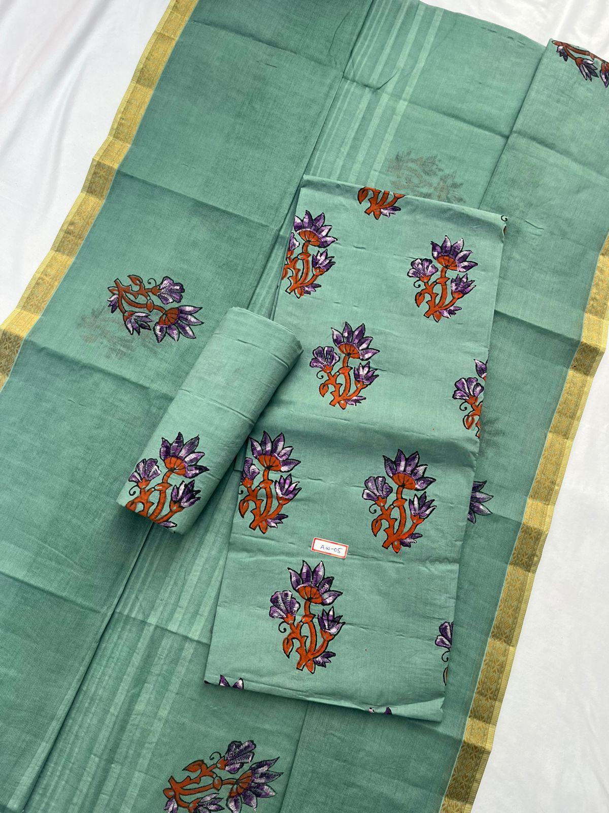 Pure Cotton Spanish Green Dress Material with Traditional Applique Work