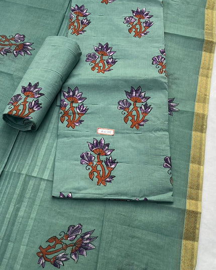 Pure Cotton Spanish Green Dress Material with Traditional Applique Work