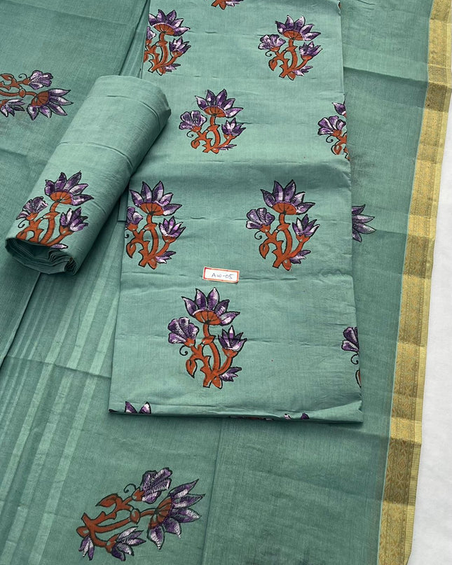 Pure Cotton Spanish Green Dress Material with Traditional Applique Work