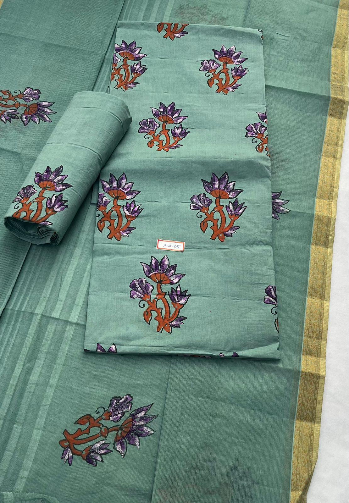 Pure Cotton Spanish Green Dress Material with Traditional Applique Work