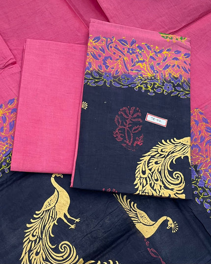Baby Pink Colour cotton dress material featuring a beautifully crafted peacock design.