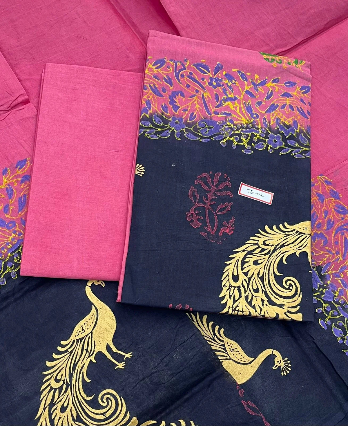 Baby Pink Colour cotton dress material featuring a beautifully crafted peacock design.