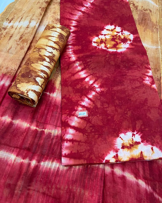 Comfort Wine Red Cotton Dress Material Paired with Cotton Dupatta