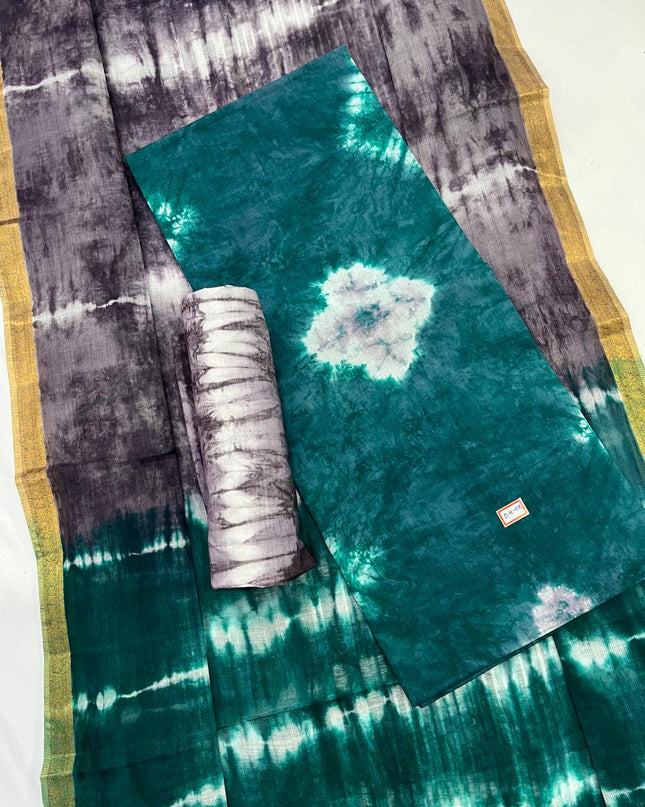 Comfort Deep Sea Green Cotton Dress Material Paired with Cotton Dupatta
