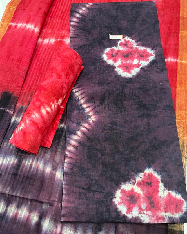 Comfort Purple Taupe Cotton Dress Material Paired with Cotton Dupatta