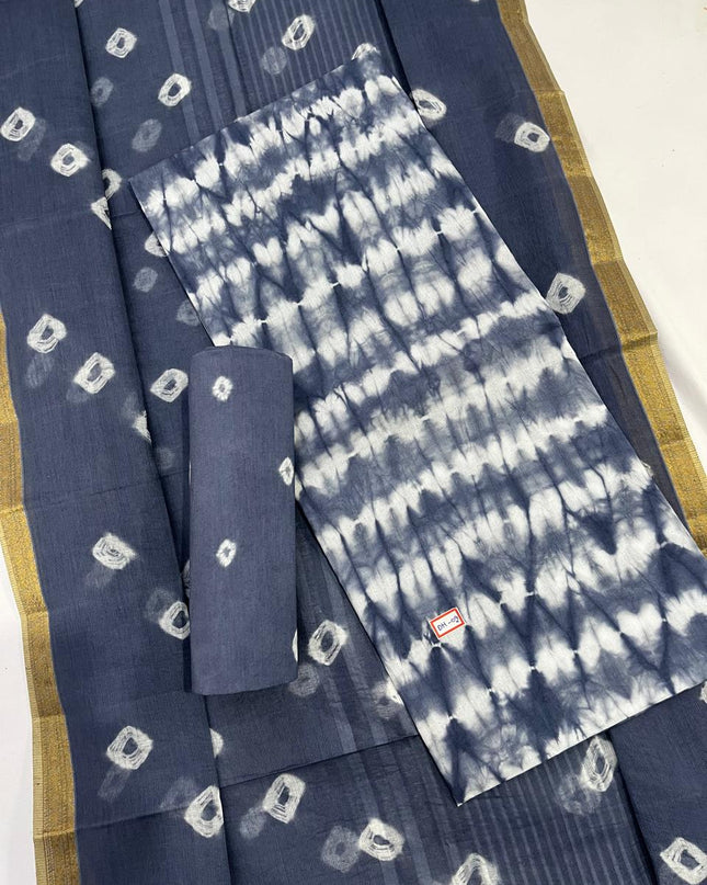 Comfort Shuttle Gray Cotton Dress Material Paired with Cotton Dupatta