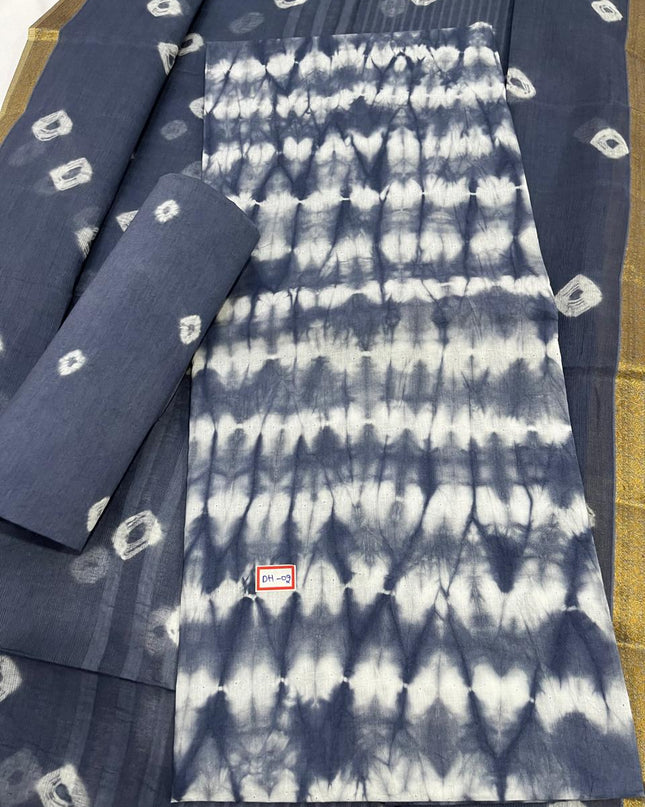Comfort Shuttle Gray Cotton Dress Material Paired with Cotton Dupatta