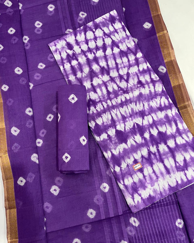 Comfort Soft Purple Cotton Dress Material Paired with Cotton Dupatta