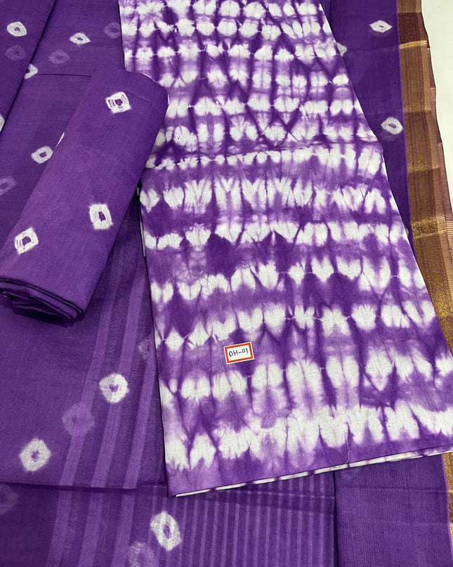 Comfort Soft Purple Cotton Dress Material Paired with Cotton Dupatta