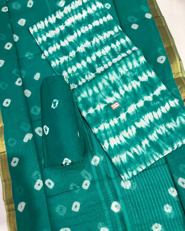Comfort Blue Stone Cotton Dress Material Paired with Cotton Dupatta
