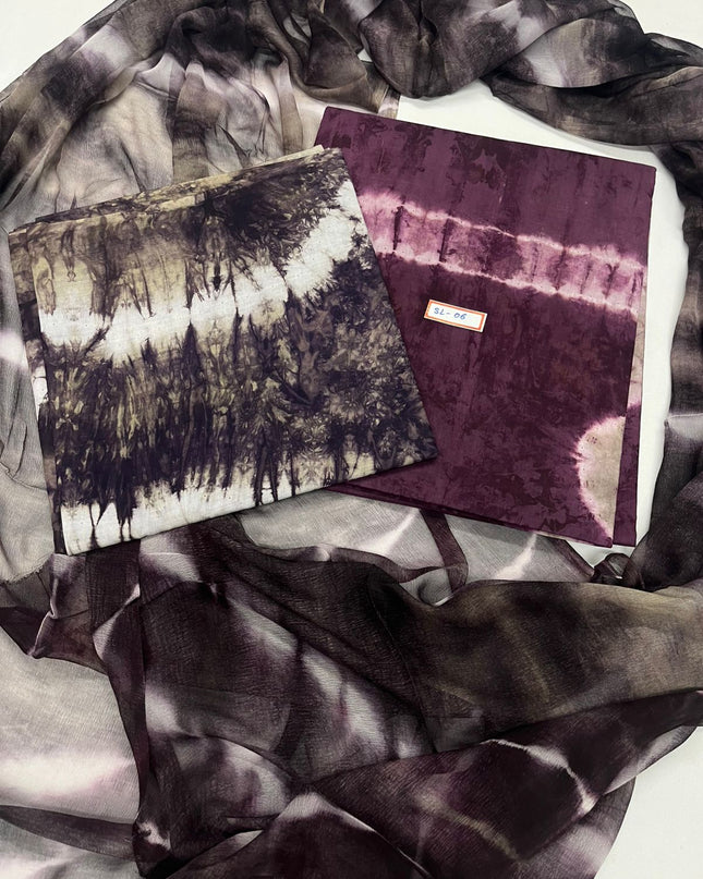 Wine Berry Colour Dress Material with Soft Chiffon Dupatta