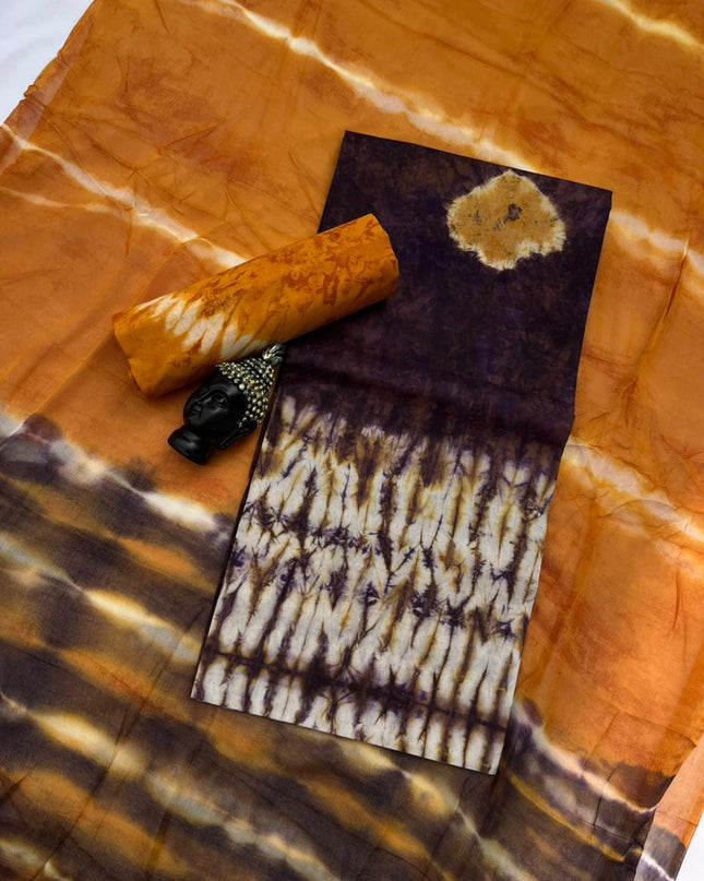 Purple Taupe Cotton Dress Material with Soft Chiffon Dupatta