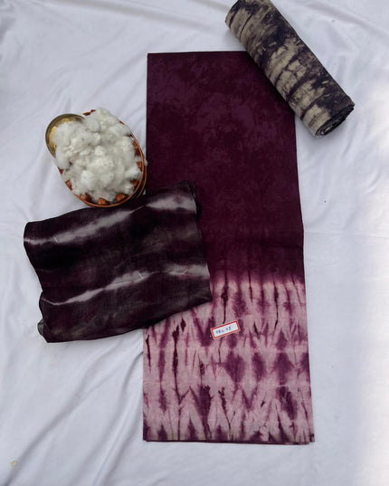Drak Wine Cotton Dress Material with Soft Chiffon Dupatta
