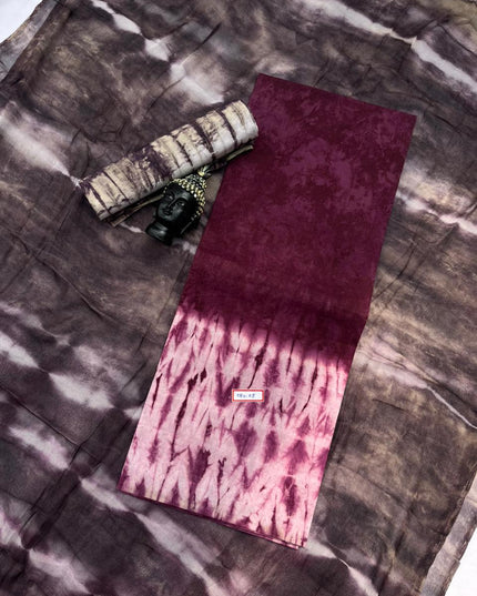 Drak Wine Cotton Dress Material with Soft Chiffon Dupatta