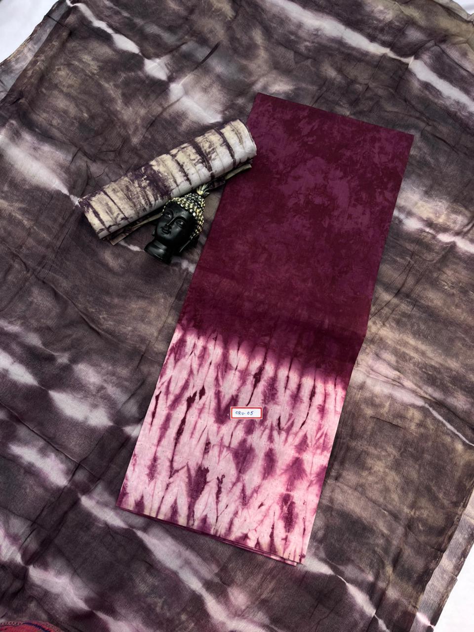 Drak Wine Cotton Dress Material with Soft Chiffon Dupatta