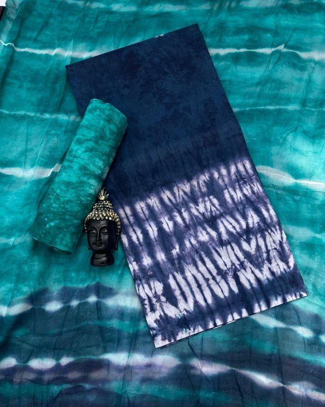Navy Blue Cotton Dress Material with Soft Chiffon Dupatta